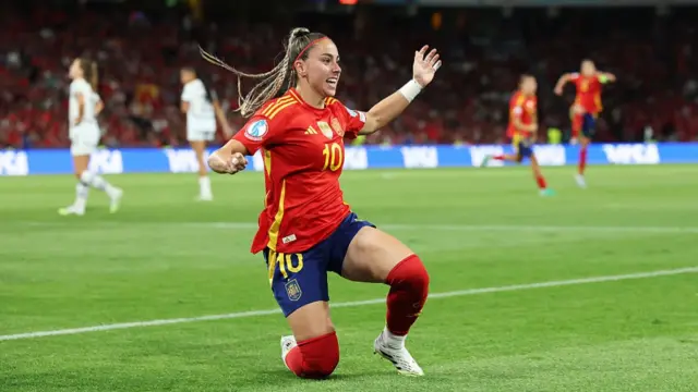 Athenea del Castillo of Spain celebrates scoring her team's first goal