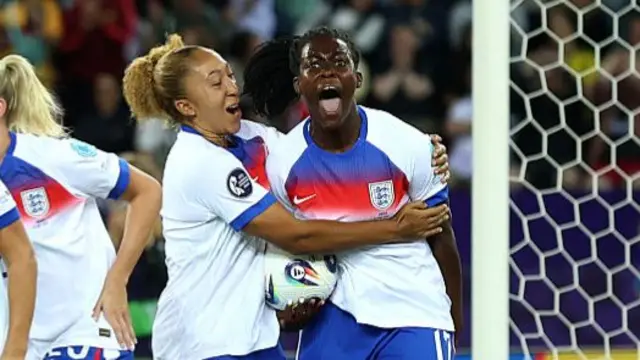 Michelle Agyemang celebrating with Lauren James