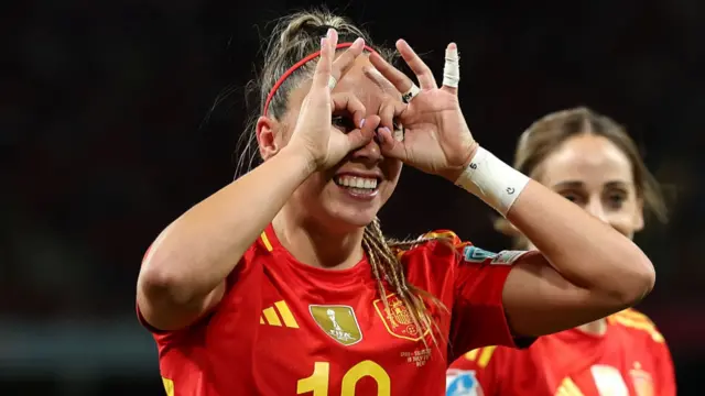 Athenea del Castillo of Spain celebrates scoring her team's first goal
