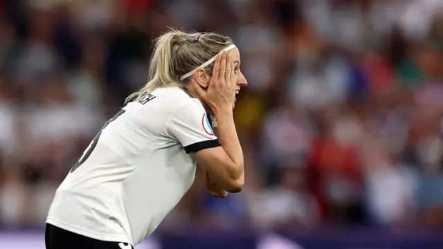 Kathrin Hendrich of Germany reacts after being shown a red card from referee Tess Ol