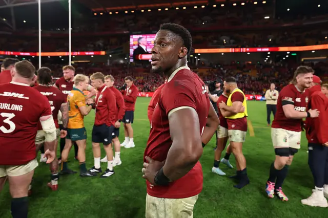 Maro Itoje of British and Irish Lions looks on