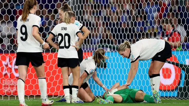Ann-Katrin Berger of Germany reacts on the floor