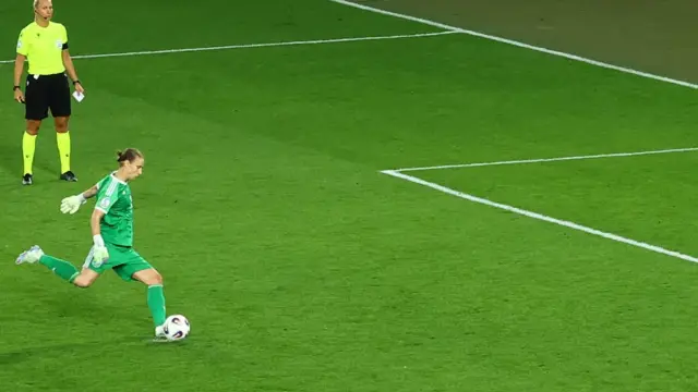 Ann-Katrin Berger of Germany scores a penalty kick