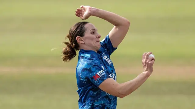 Kate Cross of England in delivery stride