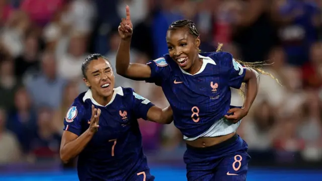 Grace Geyoro of France celebrates after scoring a goal which was later ruled out for offside