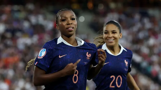 Grace Geyoro of France celebrates scoring her team's first goal from the penalty spot