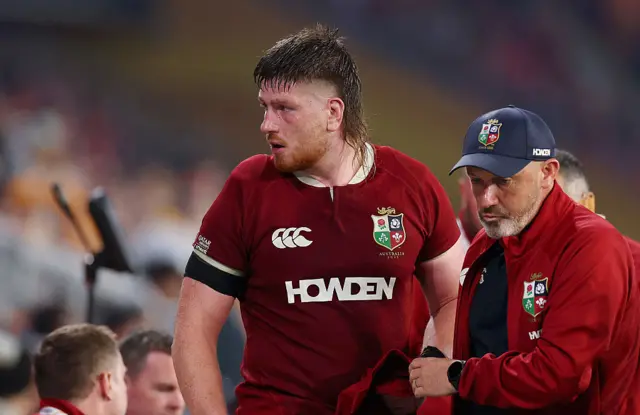 Joe McCarthy of the British and Irish Lions leaves the field