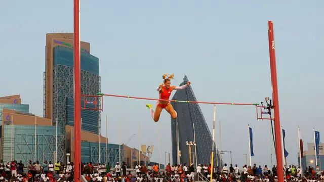 Molly Caudery competes at the Doha Diamond League