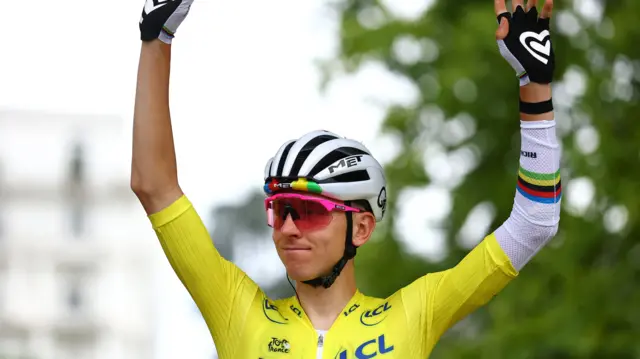 Tadej Pogacar before the start of stage 14 of the 2025 Tour de France