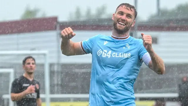 Stephen O'Donnell celebrates after scoring for Motherwell against Stenhousemuir