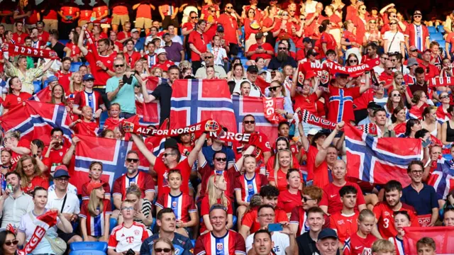 Fans and supporters of Norway prior to the UEFA Women's EURO 2025 Group A match between Switzerland and Norway at St. Jakob-Park on July 2, 2025 in Basel, Switzerland.