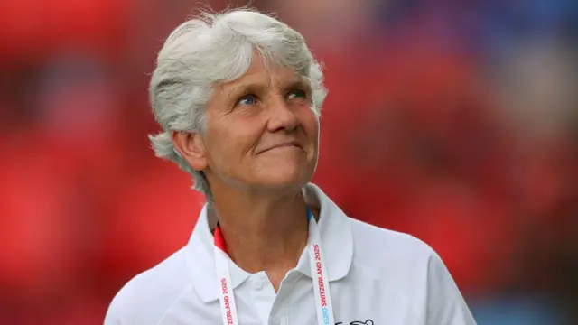 Pia Sundhage, Head Coach of Switzerland looks on prior to the UEFA Women's EURO 2025 Group A match between Switzerland and Norway at St. Jakob-Park on July 02, 2025 in Basel, Switzerland.