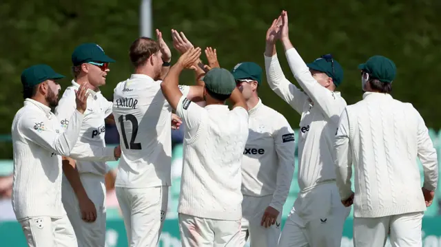 Worcestershire's Tom Taylor celebrates a wicket