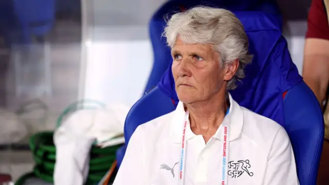 Pia Sundhage, Head Coach of Switzerland, looks on during the UEFA Women's EURO 2025 Group A match between Switzerland and Norway at St. Jakob-Park on July 02, 2025 in Basel, Switzerland.