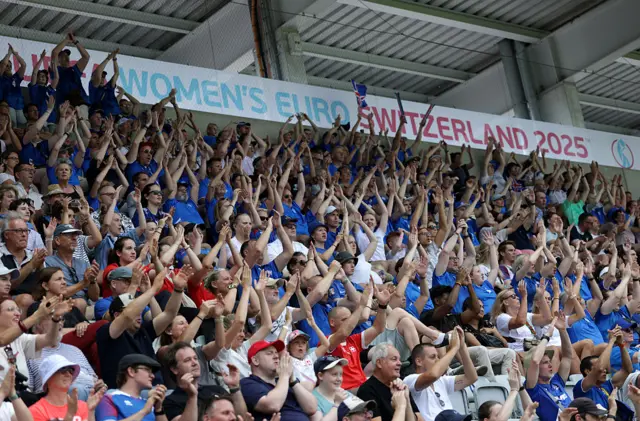 Fans of Iceland show their support in the stands during the UEFA Women's EURO 2025 Group A match between Iceland and Finland at Arena Thun