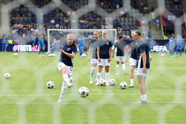 Oona Siren of Finland shoots during the warm up prior to the UEFA Women's EURO 2025 Group A match between Iceland and Finland at Arena Thun