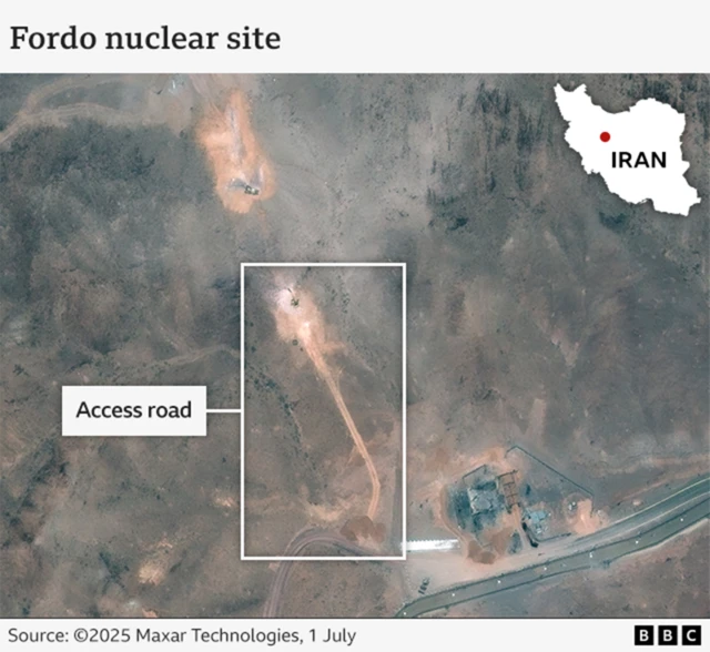 Fordo nuclear site with what appears to be a new access road on its eastern side