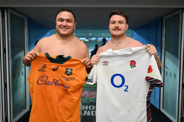 Jamie George of England and Matt Faessler