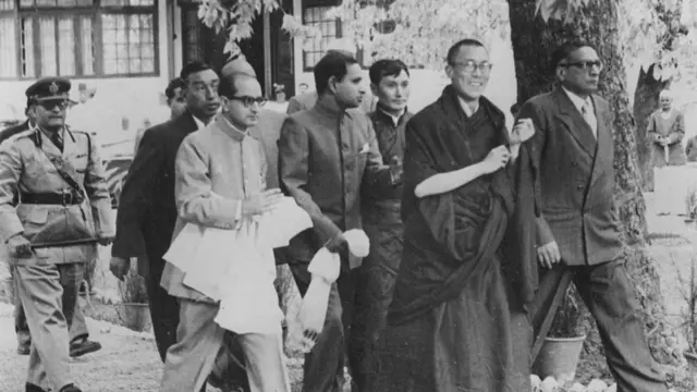 Dalai Lama, arrives at Birla House in Mussoorie, India, after fleeing from Tibet, April 1959