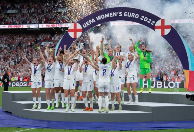 England women's lifting Euros trophy