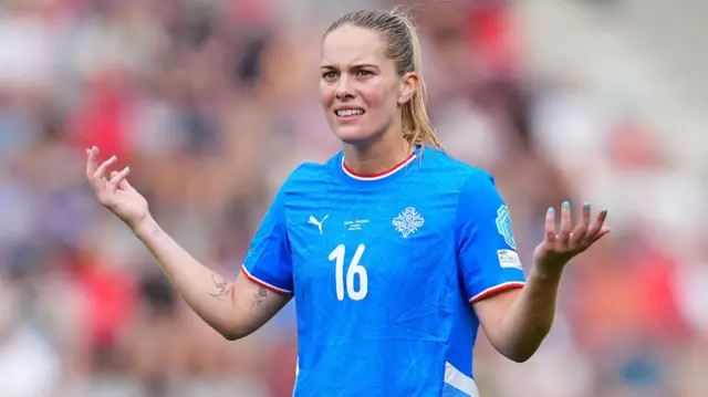 Hildur Antonsdottir of Iceland reacts during the UEFA Women's EURO 2025 Group A match between Iceland and Finland at Arena Thun on July 02