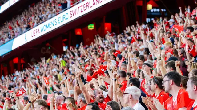Fans and supporters of Switzerland prior to the UEFA Women's EURO 2025 Group A match between Switzerland and Norway at St. Jakob-Park on July 2, 2025 in Basel, Switzerland.