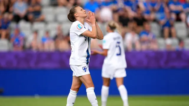 Katariina Kosola of Finland reacts, after missing a chance during the UEFA Women's EURO 2025 Group A match between Iceland and Finland at Arena Thun