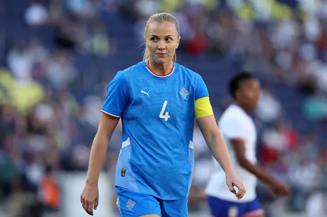 Iceland defender Glodis Perla Viggosdottir looks on