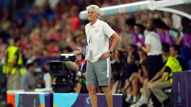 Pia Sundhage, Head Coach of Switzerland, looks on during the UEFA Women's EURO 2025 Group A match between Switzerland and Norway at St. Jakob-Park on July 02, 2025 in Basel, Switzerland.