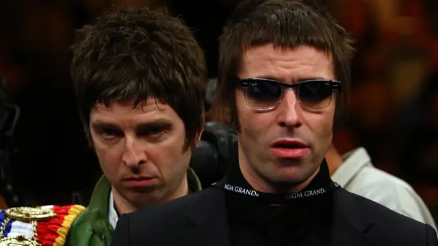 Noel and Liam Gallagher of Oasis bring out boxer Ricky Hatton and his belts in Las Vegas in 2008