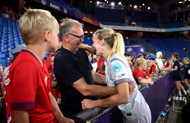 Ada Hegerberg of Norway hugs her father