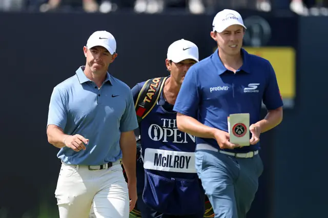Rory McIlroy (l) and Matt Fitzpatrick (r) on day four of The Open, Portrush
