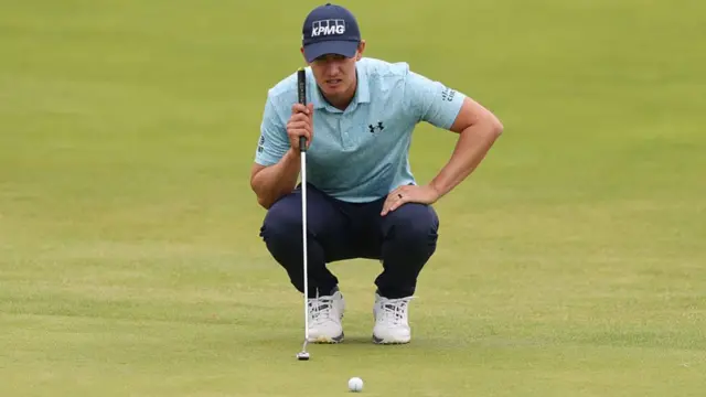 Maverick McNealy on the green at The Open 2025.