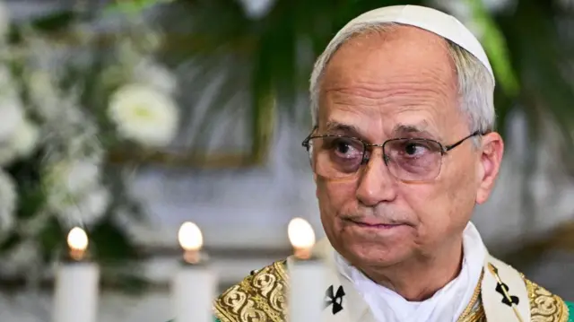 close up shot of Pope Leo