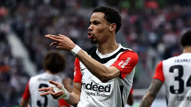 Hugo Ekitike celebrates