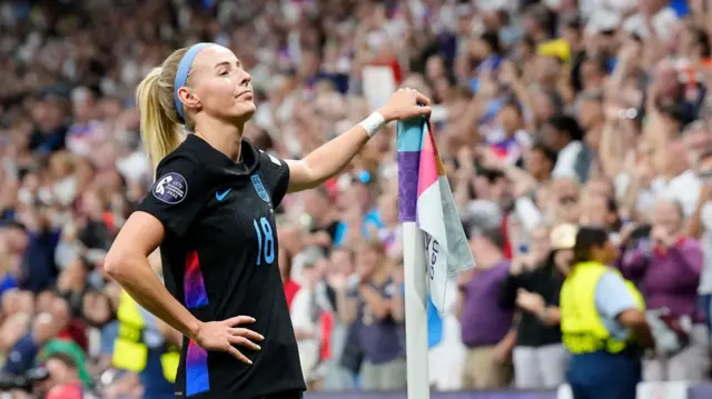 Chloe Kelly forward of England and Arsenal FC celebrates after scoring her sides second goal