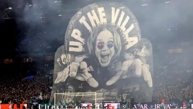 Aston Villa fans display a banner of musician Ozzy Osbourne before the match against Celtic in January