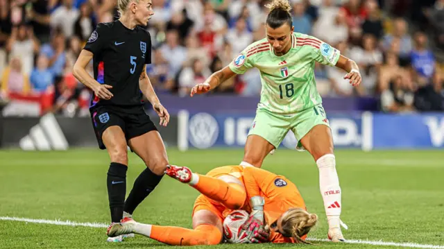 Goalkeeper Hannah Hampton of England makes a save