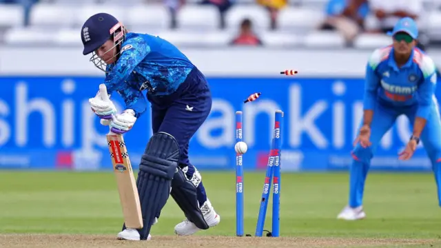 Tammy Beaumont is bowled