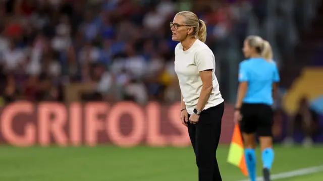 Sarina Wiegman, Head Coach of England, shouts instructions
