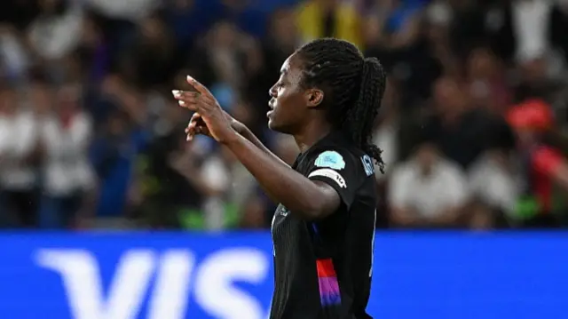 England's forward #17 Michelle Agyemang celebrates after scoring a goal