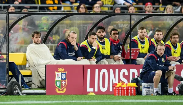 Lions bench v Hurricanes in 2017