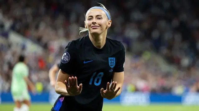 Chloe Kelly of England celebrates after scoring the team's second goal during the UEFA Women's EURO 2025 Semi-Final match between England and Italy at Stade de Geneve