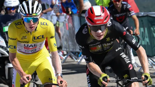 Tadej Pogacar is attacked by Jonas Vingegaard on stage 16 of the 2025 Tour de France