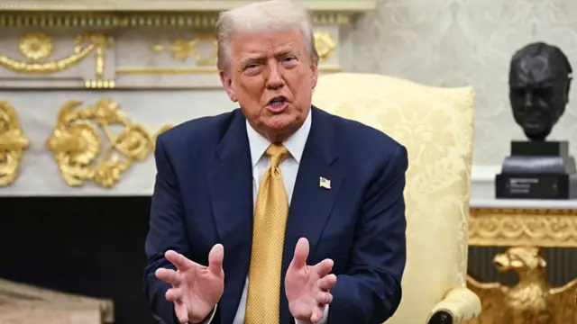 US President Donald Trump speaks during a meeting with Filipino President Ferdinand Marcos Jr. in the Oval Office