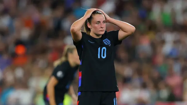 Ella Toone of England looks dejected