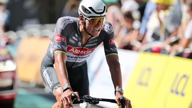 Mathieu van der Poel at the end of stage six of the 2025 Tour de France