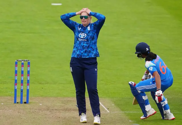 England's Sophie Ecclestone reacts