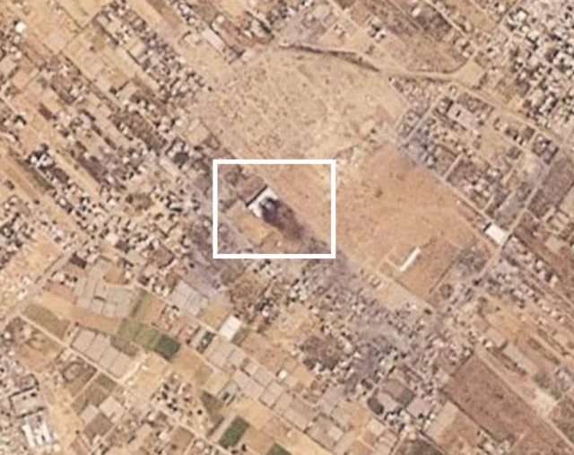 A satellite photo shows what appears to be new track marks that armoured vehicles may have made while entering central Gaza.