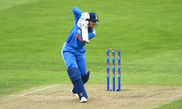 India batter Smriti Mandhana drives to the boundary
